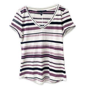 White House Black Market - Purple Striped, Short Sleeve Tee, Size XS
